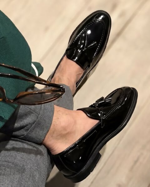 BLACK PATENT MORRIS ERKEK DERİ GÜNLÜK AYAKKABI SİYAH AÇMA - 47