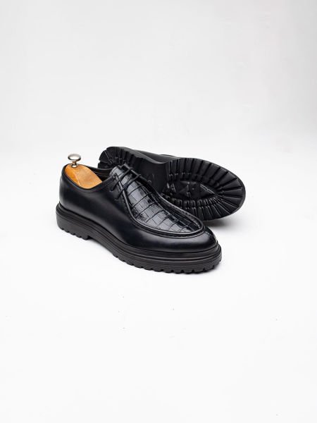 SCHWARZES CROCCO GODIVA HERREN-LEDER-FREIZEITSCHUHE SCHWARZES KROKO - 42