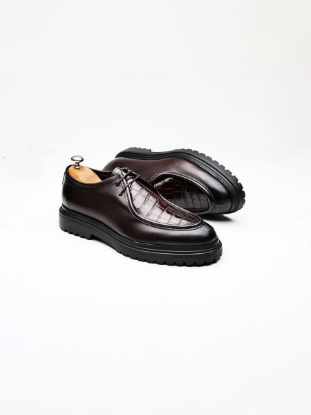 İBAY 102 GODIVA BROWN MEN'S LEATHER CLASSIC SHOES Brown Crocodile - 40