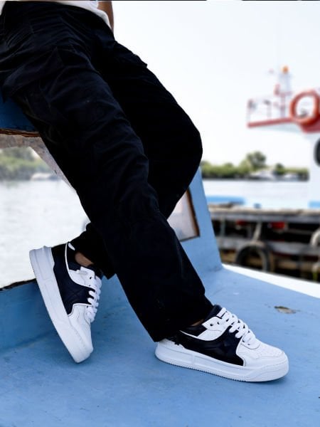 WEISS-SCHWARZER RANGER HOHE SOHLE HERREN-LEDER-FREIZEITSCHUHE WEISS SCHWARZ - 45