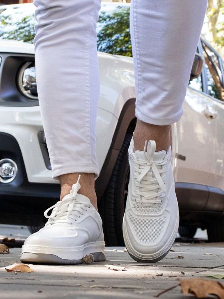 WEISSE FREIZEITSCHUHE AUS LEDER FÜR HERREN, WEISS - 40