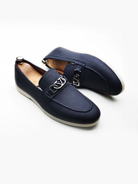 NAVY BLUE SPARK MEN'S LEATHER CASUAL SHOES NAVY BLUE - 39