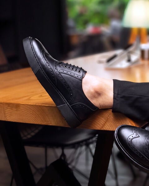 BLACK OXFORD HAKİKİ DERİ GÜNLÜK AYAKKABI SİYAH SİYAH - 45