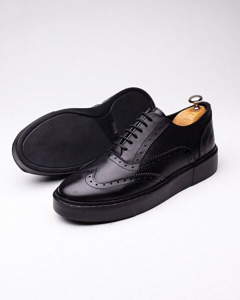 BLACK OXFORD HAKİKİ DERİ GÜNLÜK AYAKKABI SİYAH SİYAH - 45