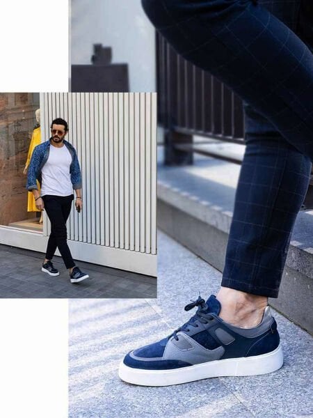 NAWY BLAU GRAU LENNY LEDER-TÄGLICHE SNEAKERS NAVY BLAU GRAU - 42