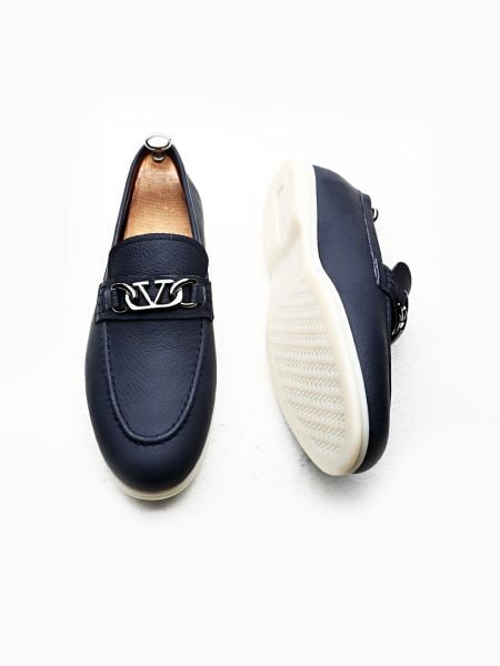 NAVY BLUE SPARK MEN'S LEATHER CASUAL SHOES NAVY BLUE - 44