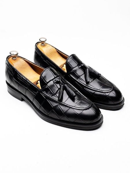 SCHWARZES CROCCO MORRIS HERREN-LEDER-FREIZEITSCHUHE SCHWARZES KROKO - 40