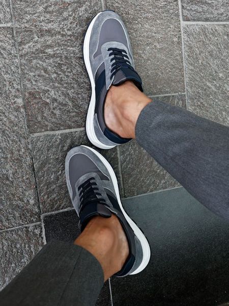 GRAU NAWY BLAU HECTOR HERREN-LEDER-FREIZEITSCHUHE GRAU MARINEBLAU - 44