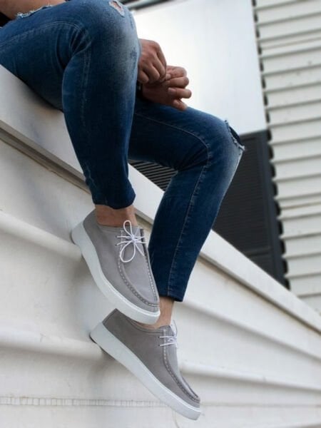 GRAUES WILDLEDER TOMMY HERREN-LEDER-FREIZEITSCHUHE GRAUES WILDLEDER - 44