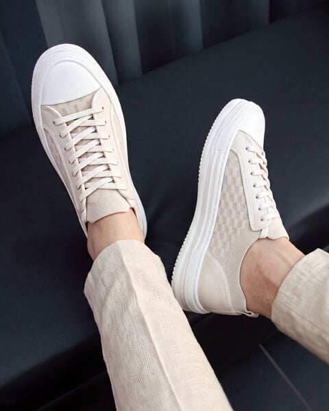 BEIGE CAMPUS ECHTLEDER HERREN FREIZEITSCHUHE BEIGE - 42